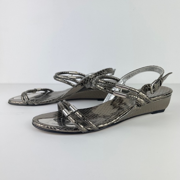 Stuart Weitzman Rolldown Metallic Micro-Wedge Sandals Size 7 - Picture 2 of 6